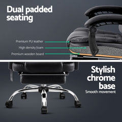 Artiss 8 Point Massage Office Chair PU Leather Footrest Black