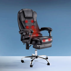 Artiss 8 Point Massage Office Chair PU Leather Footrest Black