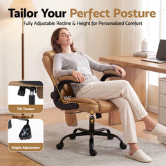 Artiss 2 Point Massage Office Chair Leather Mid Back Brown