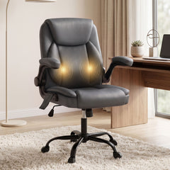 Artiss 2 Point Massage Office Chair Leather Mid Back Grey