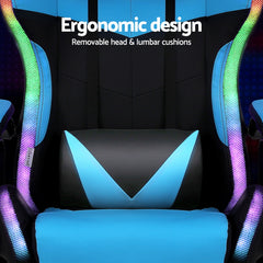 Artiss Gaming Office Chair 12 RGB LED Massage Computer Work Seat Footrest Cyan