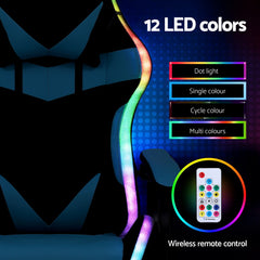 Artiss Gaming Office Chair 12 RGB LED Massage Computer Work Seat Footrest Cyan