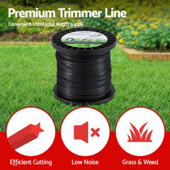 Giantz 100M Whipper Snipper Trimmer Line 2.4mm Star Nylon String Cord Black