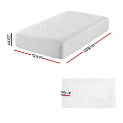 Giselle Waterproof Mattress Protector 100% Cotton Quilted Fitted Cover King Single