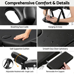 Zenses Massage Table 55cm Portable 2 Fold Aluminium Beauty Bed Black