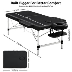 Zenses Massage Table 70cm Portable 2 Fold Aluminium Beauty Bed Black