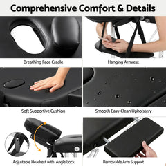 Zenses Massage Table 70cm Portable 2 Fold Aluminium Beauty Bed Black