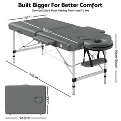 Zenses Massage Table 55cm Portable 2 Fold Aluminium Beauty Bed Grey