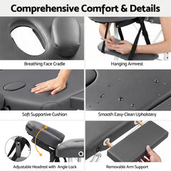 Zenses Massage Table 55cm Portable 2 Fold Aluminium Beauty Bed Grey