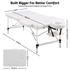 Zenses Massage Table 75cm Portable 2 Fold Aluminium Beauty Bed White