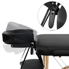 Zenses Massage Table 70cm Portable 3 Fold Wooden Beauty Bed Black