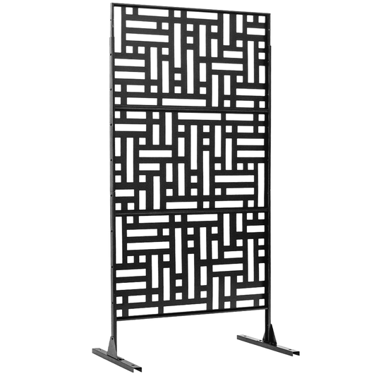 Metal Privacy Screen Freestanding Rust-Proof Iron Room Divider with Stand for Indoor Outdoor Patio Balcony Decorative 3-Panel Privacy Fence 90x180 Black