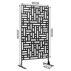 Metal Privacy Screen Freestanding Rust-Proof Iron Room Divider with Stand for Indoor Outdoor Patio Balcony Decorative 3-Panel Privacy Fence 90x180 Black
