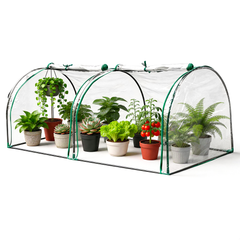 Mini Greenhouse Portable Clear Tunnel Grow House with PVC Cover and Roll-Up Zippered Door Protective Shed for Garden Backyard Vegetables Plants 2x1x0.8m