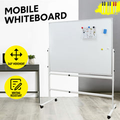 Double-Sided Mobile Whiteboard 140-180cm Height Adjustable Magnetic Whiteboard On Wheels Aluminium Frame with Eraser and Marker for Office Home Classroom