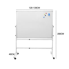 Double-Sided Mobile Whiteboard 140-180cm Height Adjustable Magnetic Whiteboard On Wheels Aluminium Frame with Eraser and Marker for Office Home Classroom