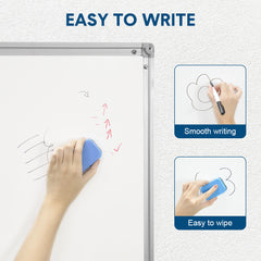 Double-Sided Mobile Whiteboard 140-180cm Height Adjustable Magnetic Whiteboard On Wheels Aluminium Frame with Eraser and Marker for Office Home Classroom