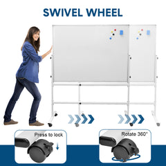 Double-Sided Mobile Whiteboard 140-180cm Height Adjustable Magnetic Whiteboard On Wheels Aluminium Frame with Eraser and Marker for Office Home Classroom
