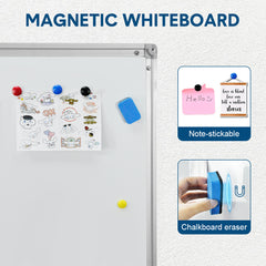 Double-Sided Mobile Whiteboard 140-180cm Height Adjustable Magnetic Whiteboard On Wheels Aluminium Frame with Eraser and Marker for Office Home Classroom