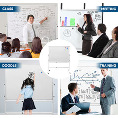 Double-Sided Mobile Whiteboard 140-180cm Height Adjustable Magnetic Whiteboard On Wheels Aluminium Frame with Eraser and Marker for Office Home Classroom