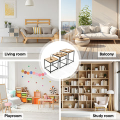 Nesting Coffee Table Set of 3 Square Stackable Side Table with Wooden Top and Metal Frame for Home Living Room Bedroom Apartment Small Spaces Space-Saving