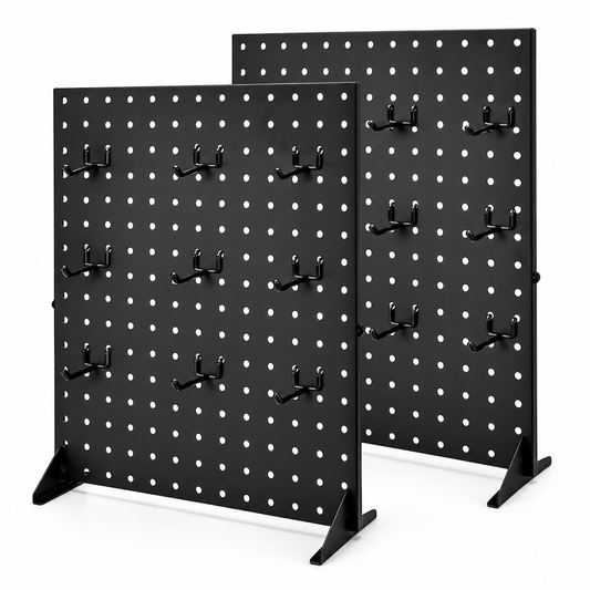 2 Pack Tabletop Pegboard Display Stand with 24 Hooks Black Metal Jewellery Organizer Retail Display Rack for Earrings Necklaces Crafts Accessories