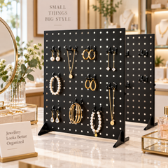 2 Pack Tabletop Pegboard Display Stand with 24 Hooks Black Metal Jewellery Organizer Retail Display Rack for Earrings Necklaces Crafts Accessories
