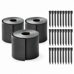 3x10m Landscape Edging Border Flexible Garden Rolls PE Insulating Belt 15cm Tall with 30 Stakes for Flower Beds Yard Paver Weather Resistant Divider Black