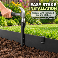 3x10m Landscape Edging Border Flexible Garden Rolls PE Insulating Belt 15cm Tall with 30 Stakes for Flower Beds Yard Paver Weather Resistant Divider Black