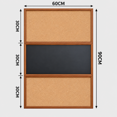 3 Panel Cork Board Magnetic Chalkboard Combo Wall Mounted Framed Notice Board Includes Push Pins for Photos Notes Memos Home Office And Classroom 60x90cm