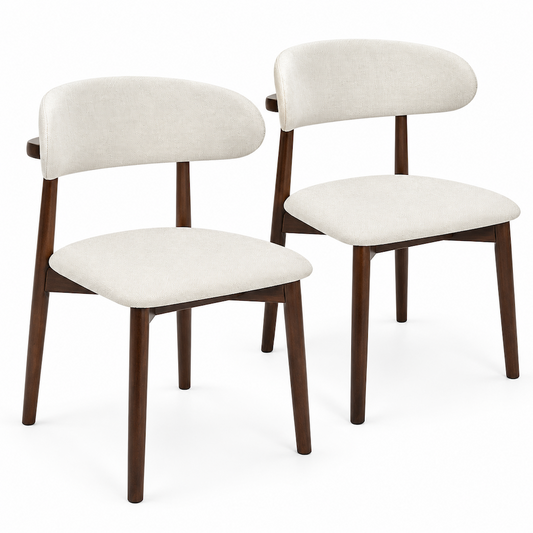 Set of 2 Dining Chairs Fabric Upholstered Dining Room Chairs with Wooden Legs Curved Backrest and Soft Seat for Kitchen Living Room Cafe Max Load 100kg