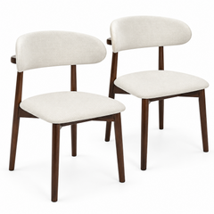 Set of 2 Dining Chairs Fabric Upholstered Dining Room Chairs with Wooden Legs Curved Backrest and Soft Seat for Kitchen Living Room Cafe Max Load 100kg