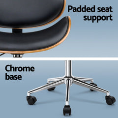 Artiss Wooden Office Chair Leather Seat Black