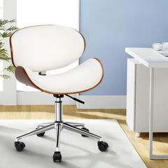 Artiss Wooden Office Chair Leather Seat White