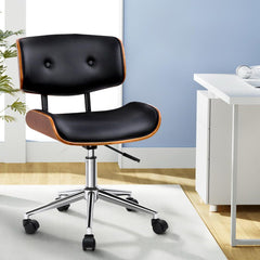 Artiss Wooden Office Chair PU Seat Black Brown