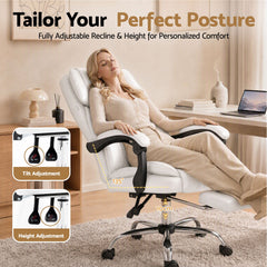 Artiss Executive Office Chair Leather Footrest White