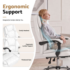 Artiss Executive Office Chair Leather Footrest White