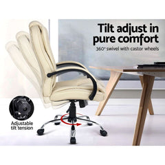 Artiss Executive Office Chair Leather Tilt Beige