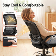 Artiss Office Chair Drafting Stool Mesh Chairs Black