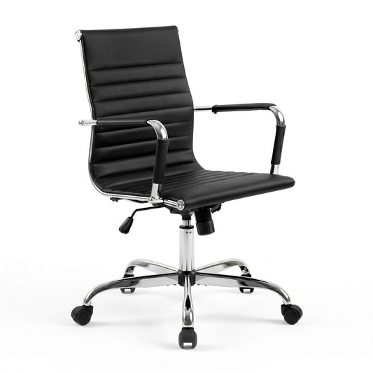Artiss Office Chair Conference Chairs PU Leather Mid Back Black