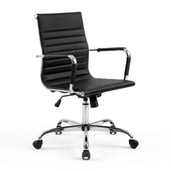 Artiss Office Chair Conference Chairs PU Leather Mid Back Black