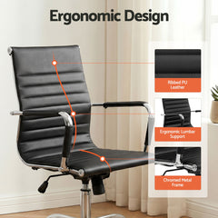 Artiss Office Chair Conference Chairs PU Leather Mid Back Black