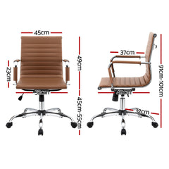 Artiss Office Chair Conference Chairs PU Leather Mid Back Brown
