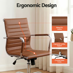 Artiss Office Chair Conference Chairs PU Leather Mid Back Brown