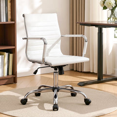 Artiss Office Chair Conference Chairs PU Leather Mid Back White