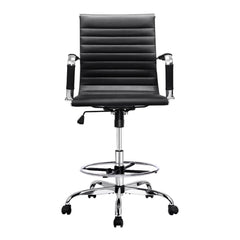 Artiss Office Chair Drafting Stool Leather Chairs Black