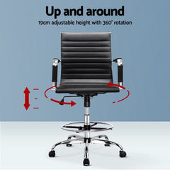 Artiss Office Chair Drafting Stool Leather Chairs Black