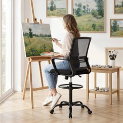 Artiss Office Chair Drafting Chairs Stool Computer Desk Studios Mesh Black