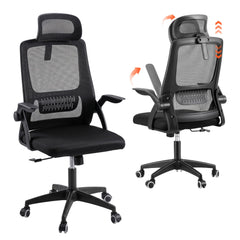Artiss Ergonomic Office Chair Mesh Deak Chair with Flip-up Arms Adjustable Headrest Black