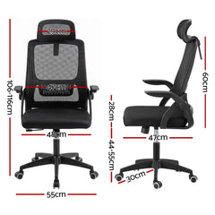 Artiss Ergonomic Office Chair Mesh Deak Chair with Flip-up Arms Adjustable Headrest Black